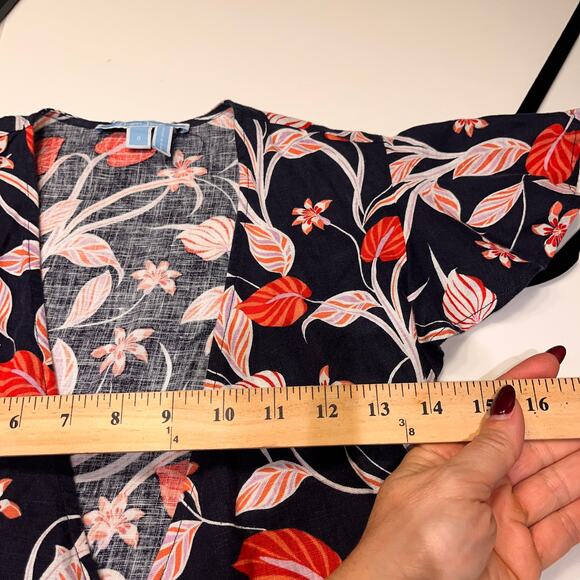 Draper James Black Floral 100% Linen Wrap Midi Dress Size 0 - Picture 8 of 10